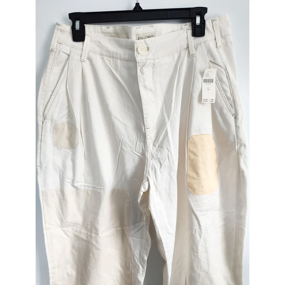 New Pilcro Barrel Pants 30 Patchwork Chino Ivory Relaxed Cotton Anthropologie